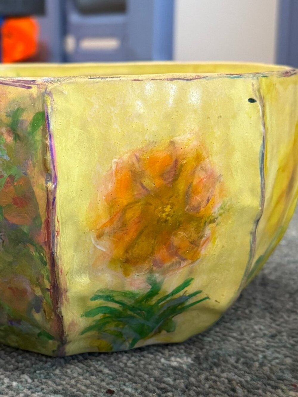🌺OOAK Hand Painted Floral Meadow Stoneware Planter Bowl🌸🌺 - Picture 6 of 16